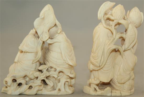 Two Chinese ivory groups, late 19th / early 20th century, 7.8cm and 8cm